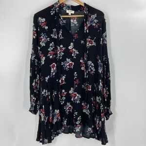 Umgee flowing black dress with multi florals bishop sleeve embroidery detail